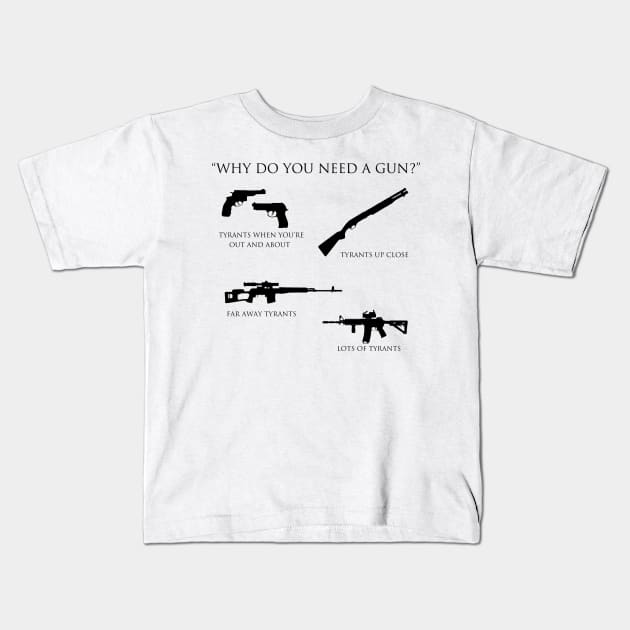 Why do you need a gun? Kids T-Shirt by DrSh0ckerDesigns